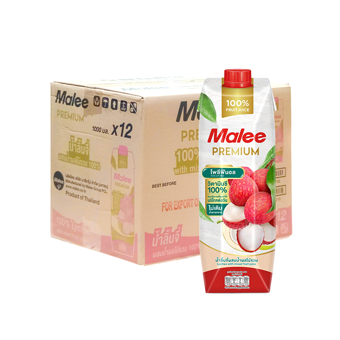 [Thùng] Nước Ép Hỗn Hợp Vải Với Lê Và Nước Dừa Malee Premium 1L x 12 Hộp