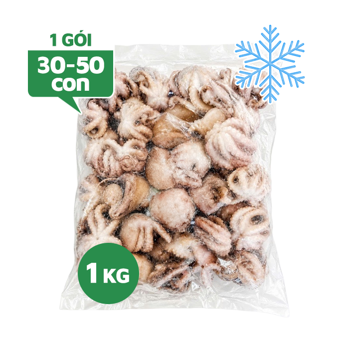 Bạch Tuộc Nguyên Con Làm Sạch Đông Lạnh Size 30-50 Con Gói 1kg