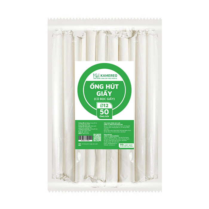 Ống Hút Giấy (Có Bọc Giấy) Kamereo Phi 12 x 50 Ống