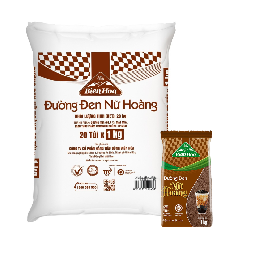 [Bao] Đường Đen Nữ Hoàng Biên Hòa 1kg x 20 Gói