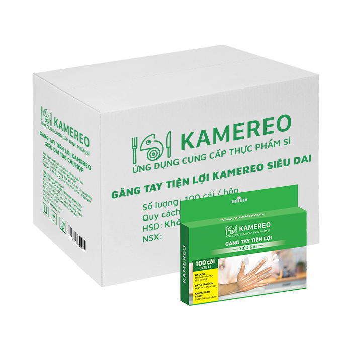 [Thùng] Găng Tay Tiện Lợi Kamereo Siêu Dai Size L (100 Cái/ Hộp) x 24 Hộp