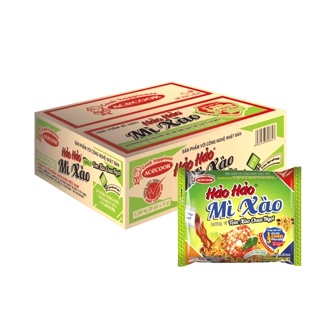 [Carton] Hao Hao Sweet & Sour Stir-Fried Shrimp Flavour Instant Noodles 75g x 30 Packs