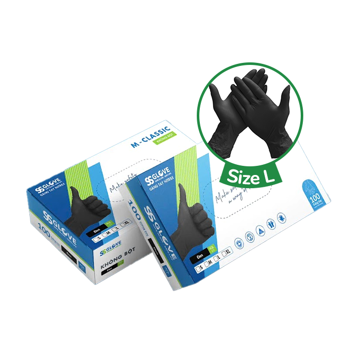 Găng Tay Nitrile Không Bột Màu Đen SSG Size L (100 Cái/ Hộp)