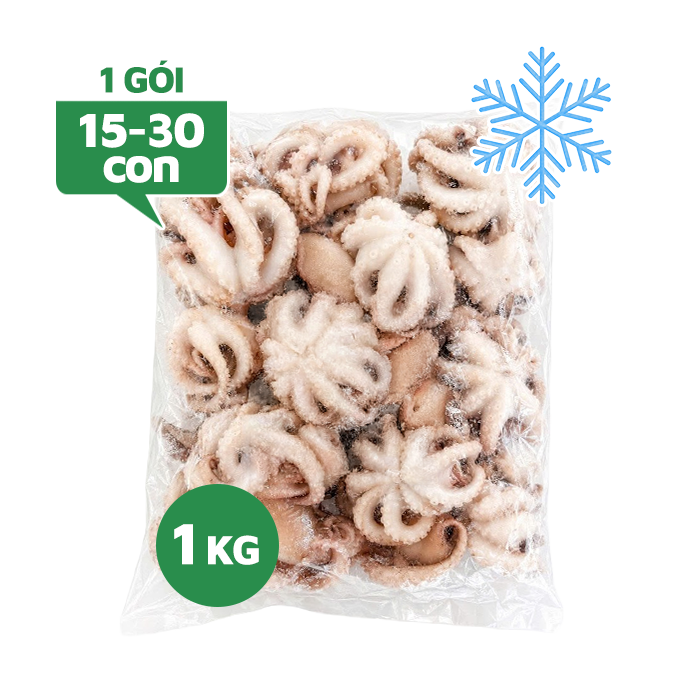 Bạch Tuộc Nguyên Con Làm Sạch Đông Lạnh Size 15-30 Con Gói 1kg
