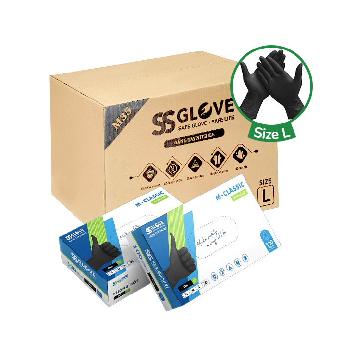[Thùng] Găng Tay Nitrile Không Bột Màu Đen SSG Size L (100 Cái/ Hộp) x 10 Hộp