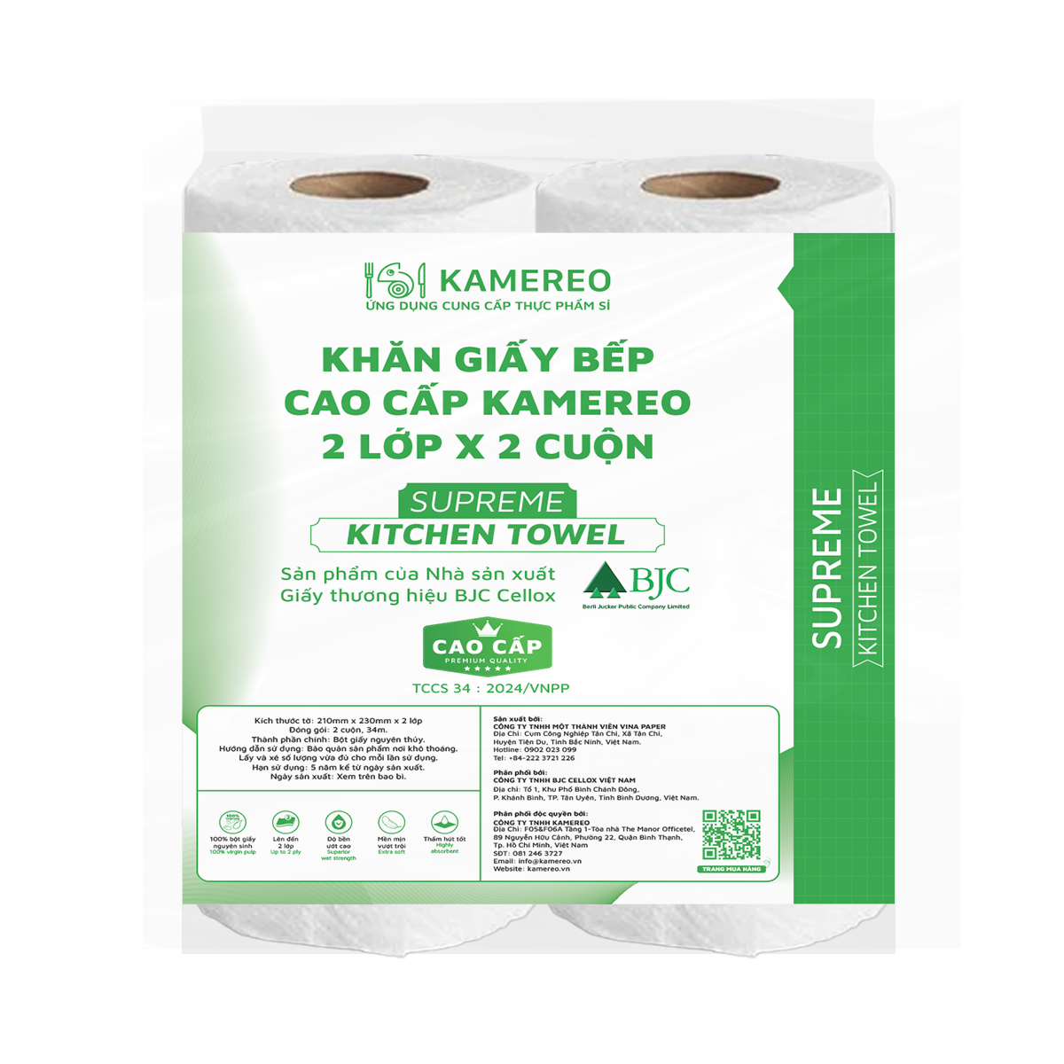 Khăn Giấy Bếp Đa Năng Cao Cấp Kamereo (2 Lớp) 2 Cuộn