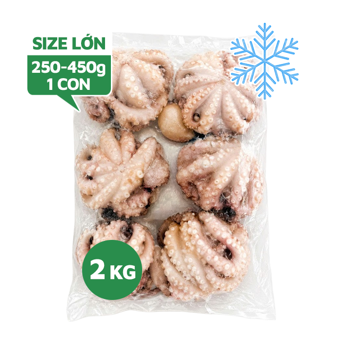 Bạch Tuộc Nguyên Con Làm Sạch Đông Lạnh Size Lớn 250-450g/Con Gói 2kg