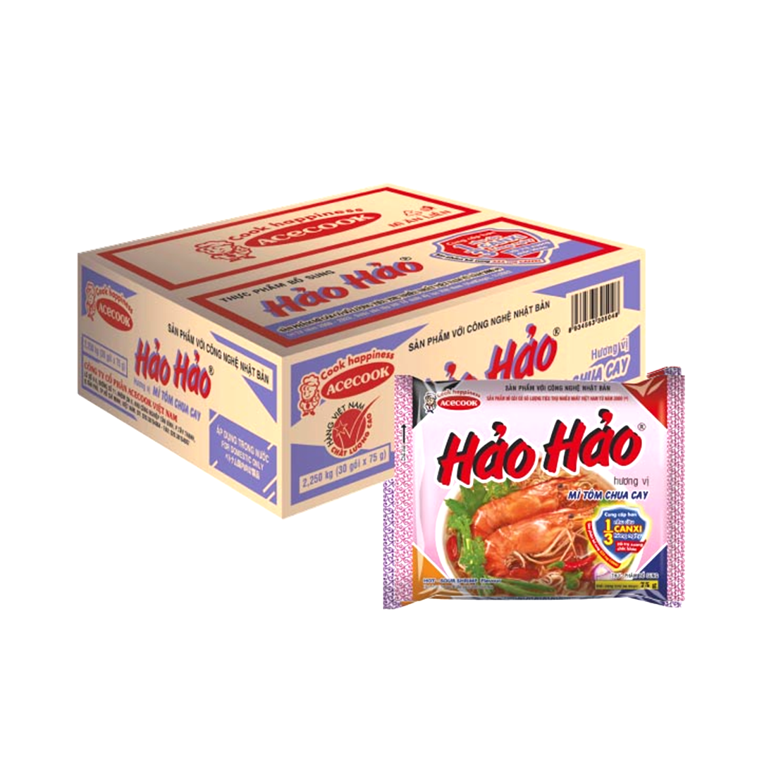 [Carton] Hao Hao Hot & Sour Shrimp Instant Noodles 75g x 30 Packs