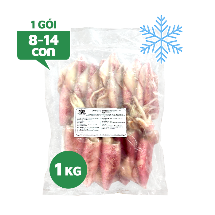 Mực Ống Nguyên Liệu Đông Lạnh Size 8-14 Con Gói 1kg