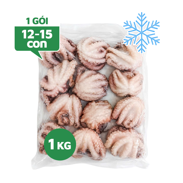 Bạch Tuộc Nguyên Con Làm Sạch Đông Lạnh Size 12-15 Con Gói 1kg