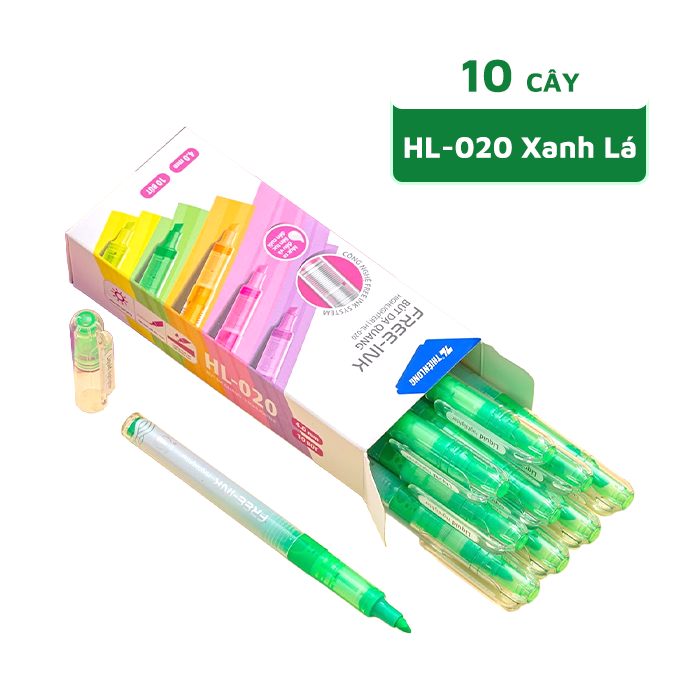 Bút Dạ Quang Thiên Long Free Ink HL-020 Xanh Lá x 10 Cây