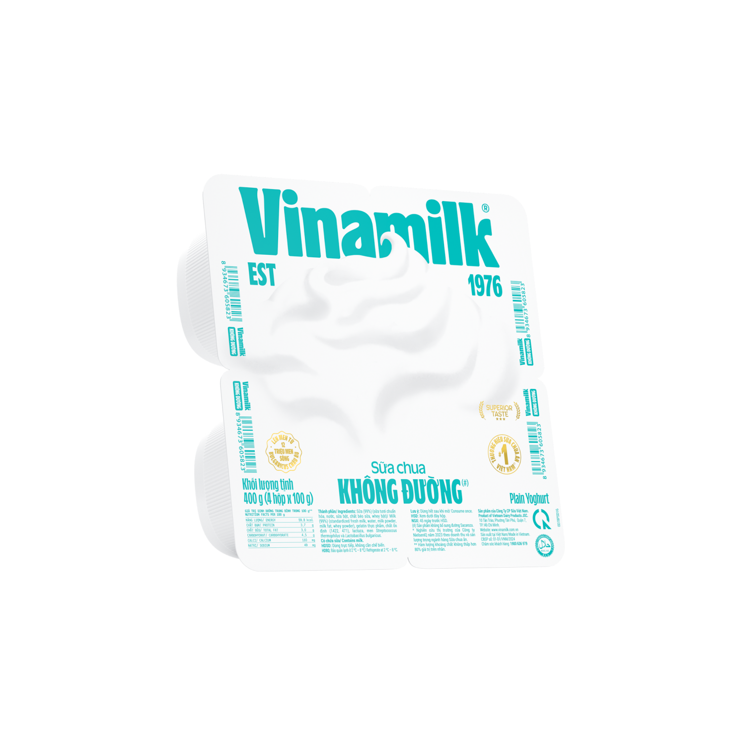 Sữa Chua Ăn Vinamilk Không Đường 100g x 4 Hộp