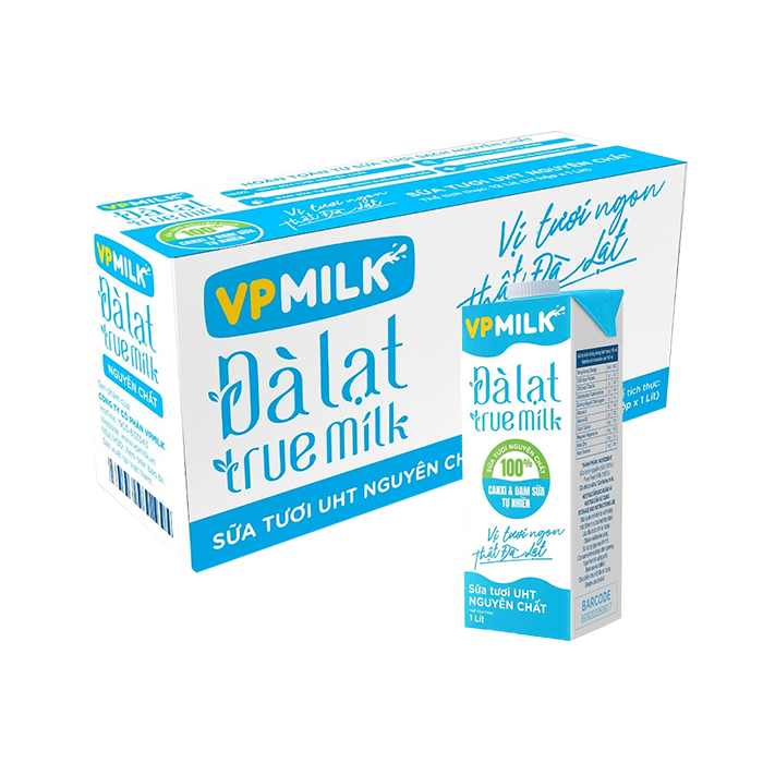 [Thùng] Sữa Tươi UHT Nguyên Chất VPMilk Đà Lạt True Milk 1L x 12 Hộp