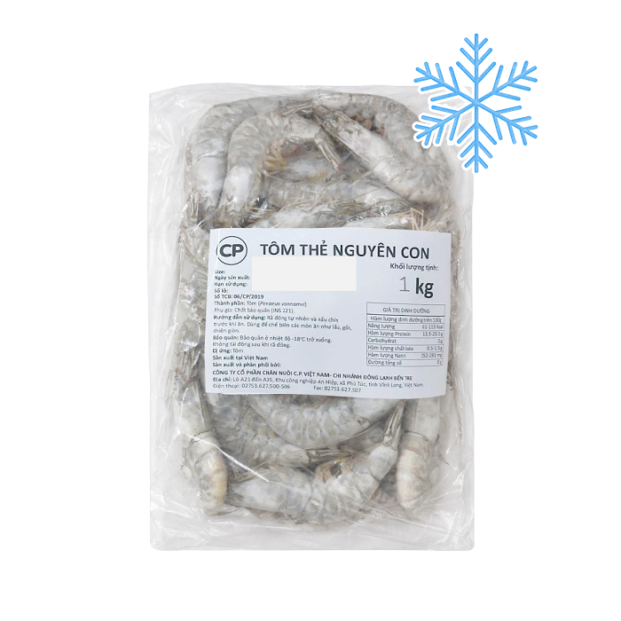 Tôm Thẻ Nguyên Con Đông Lạnh CP Size 31-35 Con/kg Gói 1kg